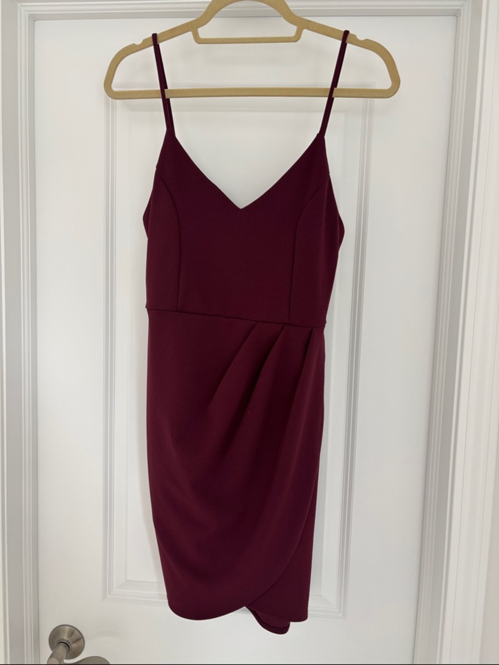 Lulu's Burgundy Spaghetti-Strap Tulip Midi Dress